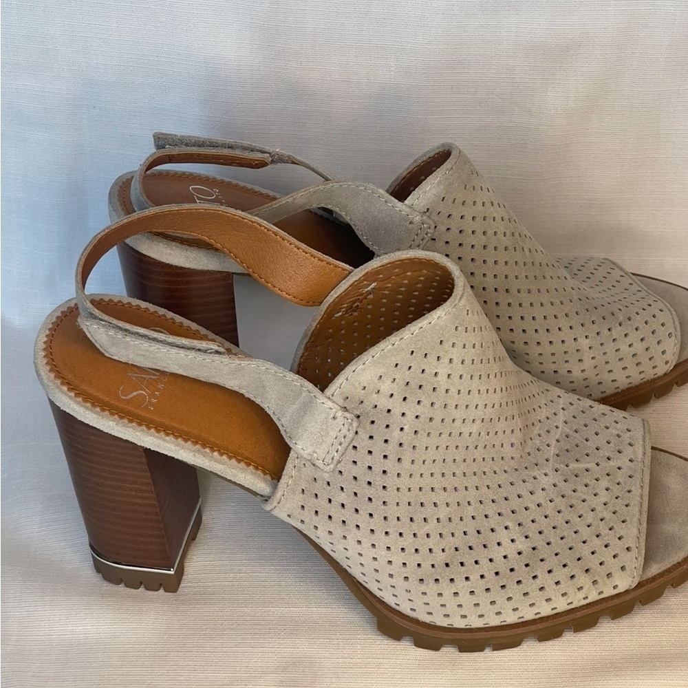Franco Sarto Analise Gray Suede Heeled Sandal Size 8 Medium - Picture 6 of 11